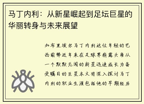 马丁内利：从新星崛起到足坛巨星的华丽转身与未来展望