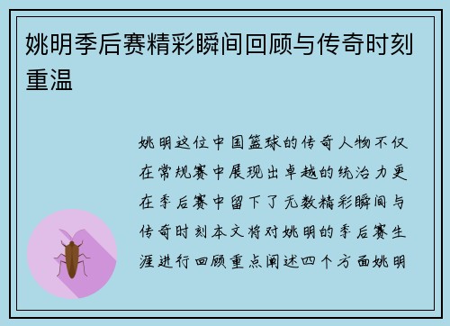姚明季后赛精彩瞬间回顾与传奇时刻重温